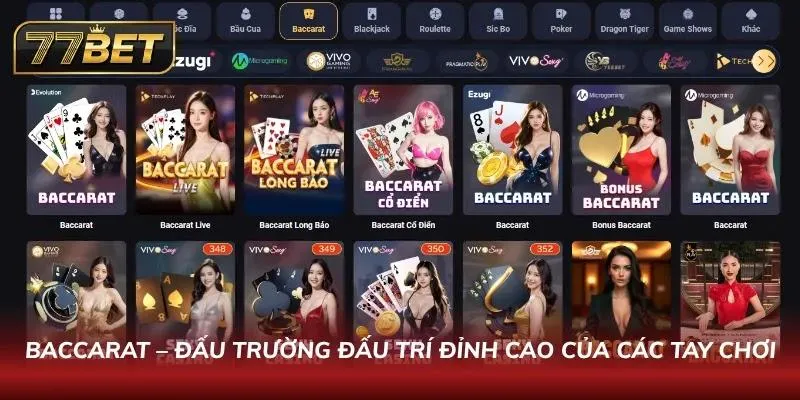 Khám Phá Casino 77BET - Minh Bạch Với Tỷ Lệ Thắng Cạnh Tranh Bàn Baccarat sang trọng trong casino trực tuyến