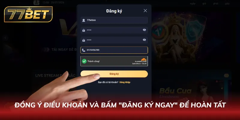 Đồng ý điều khoản và bấm 