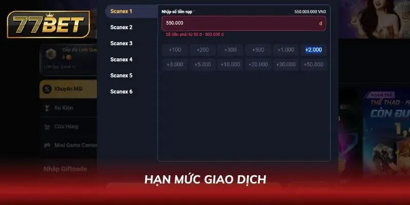 Màn hình lỗi quá hạn mức rút tiền